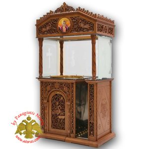 Orthodox Church Wood Carved Candelabra Single Candle Tray Ø 60 cm With Holy Icon in the Center