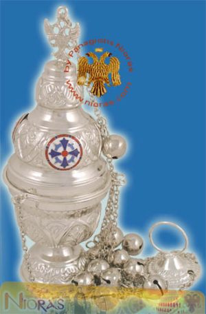 Athinaikon Style A Church Censer Silver Plated with Enamel Cross