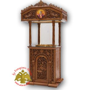 Orthodox Church Wood Carved Candelabra Single Candle Tray Ø 60 cm With Holy Icon in the Center