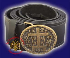 Ορθόδοξη δερμάτινη ζώνη με μεταλλικό κούμπωμα με παράσταση Σταυρού ICXC