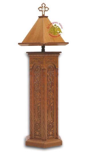 Orthodox Chanter Psalter Stands Wooden Hexagonal B' with Peacock Carvings