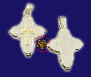 Traditional Byzantine Orthodox Silver 925 Cross with Gold Plated details - 704