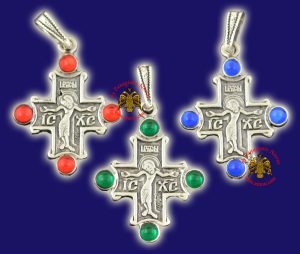 Traditional Byzantine Sterling Silver Cross with Stones - 728