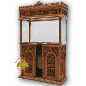 Orthodox Church Wood Carved Candelabra Double Candle Tray Ø 50cm With Vine Decorations