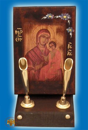 Penholder with Wooden Icon Double 8x10cm