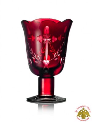 Romanian Orthodox Glass Votives Cups Hand Carved Crosses with Standing Base in Red Colour 9x13cm
