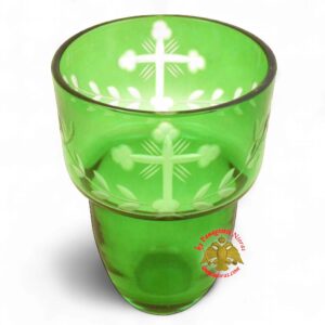 Romanian Orthodox Hand Carved Glass Cups Green B 8.5X11.5cm