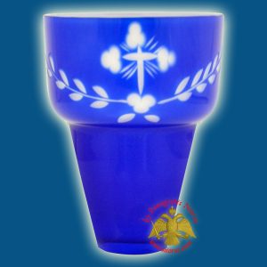 Romanian Orthodox Hand Carved Glass Cups Blue - White A 8.5x11.5cm