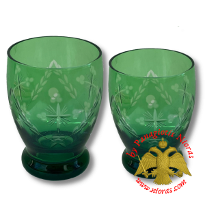 Romanian Hand Carved Orthodox Glass Votive Standing Cup Green 6,5x9,3cm