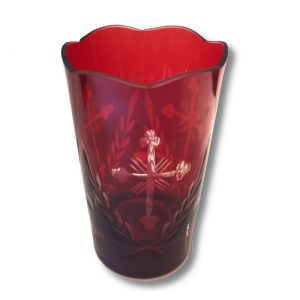 Romanian Orthodox Glass Cross Cut Design Red h:10cm