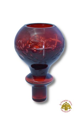 Louserna Orthodox Glass Votive Cup with Hand Carved Crosses and Standing Poll in Red Colour 7x13cm