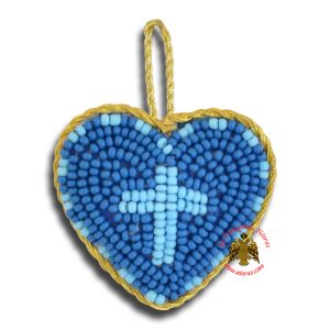 Ορθόδοξο Παραδοσιακό Φυλακτό με Χάνδρες Μεσαίο Μπλέ Καρδιά με Γαλάζιο Σταυρό