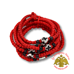 Orthodox Christian Orange Prayer Rope with Metal Cross