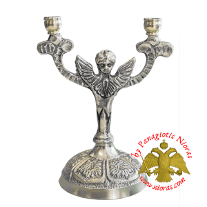 Double Brass Candle Holder Nickel Plated - Angel Design Candlestick for Home Altar