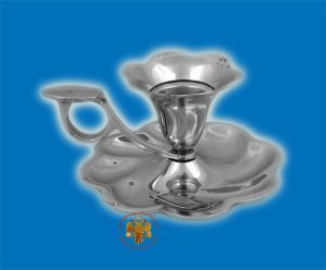 Traditional Single Candle Stand with Plate and Handle Nickel Plated