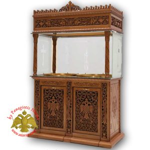 Orthodox Church Wood Carved Candelabra Double Candle Tray Ø 60cm With Vine Decoration