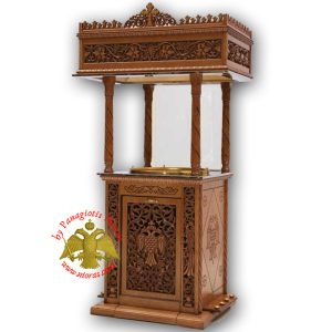 Orthodox Church Wood Carved Candelabra Single Candle Tray Ø 60cm With Holy Icon in the Center