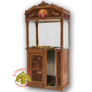 Orthodox Church Wood Carved Candelabra Single Candle Tray Ø 50cm With Holy Icon in the Center