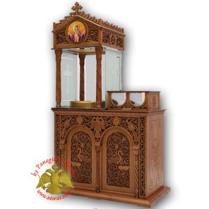 Orthodox Church Wooden Carved Candelabra Single Candle Tray Ø 50cm With Double Candle Case