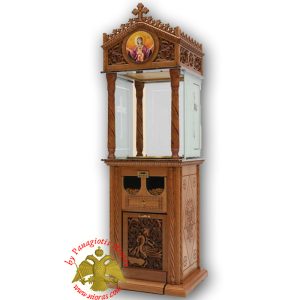 Orthodox Church Wooden Carved Candelabra Single Candle Tray Ø 50cm With Double Candle Case