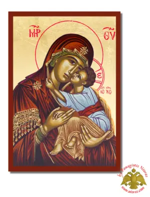 Holy Virgin Mary Panagia Glikofilousa 7 Byzantine Wooden Icon on Canvas