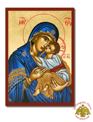 Holy Virgin Mary Panagia Glikofilousa Byzantine Wooden Icon on Canvas