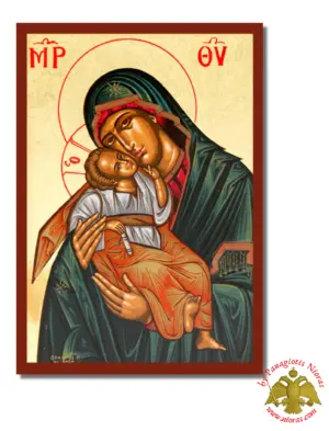 Holy Virgin Mary Sweetkissing Ntonskagia Byzantine Wooden Icon on Canvas