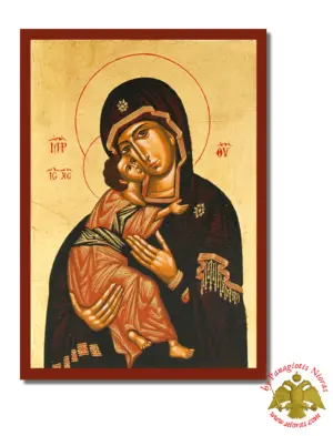 Holy Virgin Mary Panagia Vladimir Byzantine Wooden Icon on Canvas