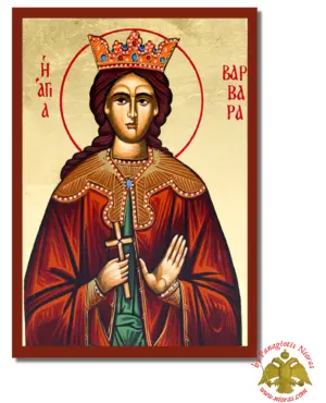 Saint Barbara Byzantine Wooden Icon on Canvas