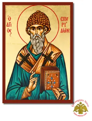 Saint Spyridon of Corfu Byzantine Wooden Icon on Canvas