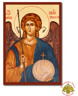 Archangel Michael Byzantine Wooden Icon on Canvas