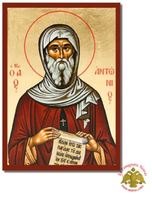 Saint Anthony the Great Byzantine Wooden Icon on Canvas