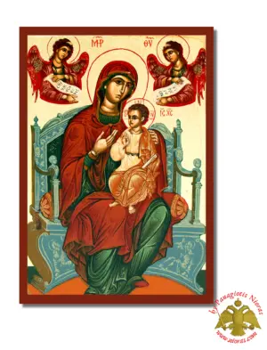 Holy Virgin Mary Panagia Enthroned Byzantine Wooden Icon on Canvas