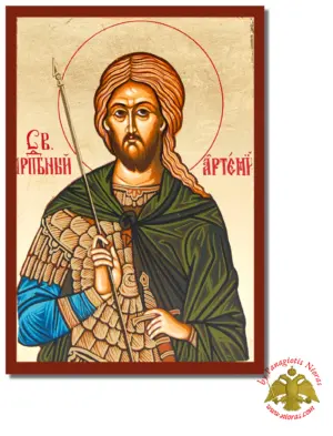 Saint Artemios Byzantine Wooden Icon on Canvas