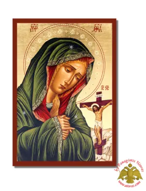 Holy Virgin Mary Panagia Grief Byzantine Wooden Icon on Canvas