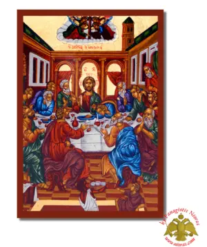 Last Supper Byzantine Wooden Icon on Canvas