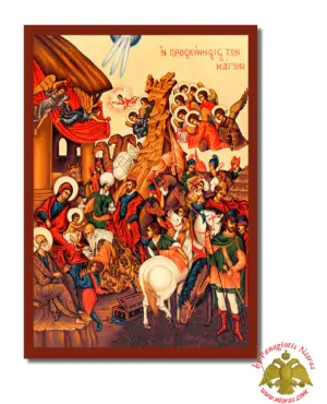 Christ Adoration of the Magi Byzantine Wooden Icon on Canvas