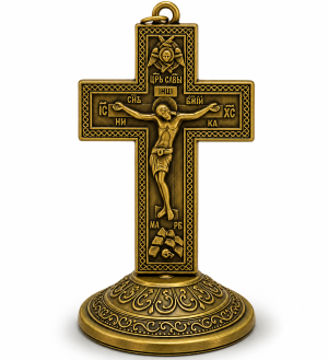 Metal Orthodox Russian Small Cross with Base Antique 9x5cm