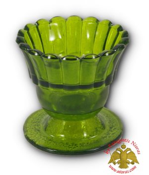 Glass Vigil Oil Candle with Standing Base Green 8x8cm