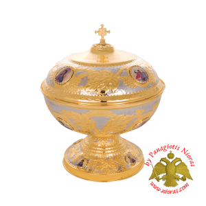 Andidoron Bowl with Porcelain Holy Icons Decoration for Holy Prosphoron Bread 35x43cm