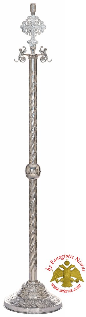 Orthodox Church Traditional Single With Cross Candle Stand Sold Brass 120cm Gold Nickel