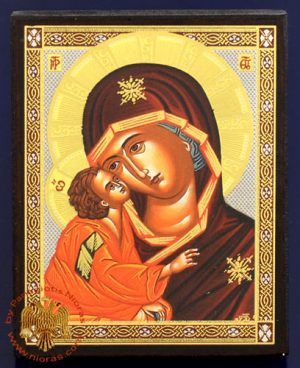 Russian Orthodox Style Silver Printed Wooden Icons of Panagia Rossiki