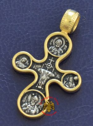 Byzantine Orthodox Cross Silver 925 Golgotha Design Gold Plated for the Neck