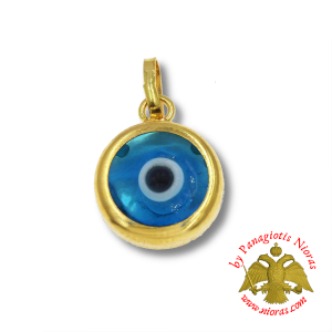 Gold Pendant with Glass Evil Eye in Cup 9mm K14