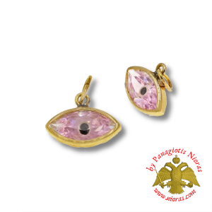 Gold Pendant with Zircon Evil Eye 5x10mm K14 PINK