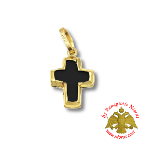 Gold Pendant Cross with Onyx Stone 7x9mm K14
