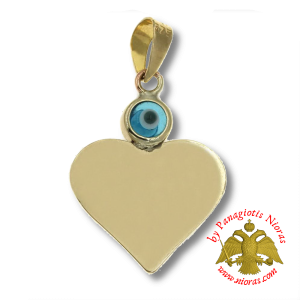 Gold Pendant Heart with Evil Eye 14x18mm K9