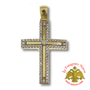 Gold Pendant Cross with Zircon 18x26mm K14