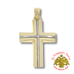 Gold Pendant Cross Satin Finish 28x20mm Two Tone K14