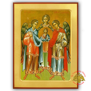 SYNAXIS OF THE HOLY ARCHANGELS MICHAEL, GABRIEL AND RAPHAEL, FULL BODY BYZANTINE WOODEN ICON